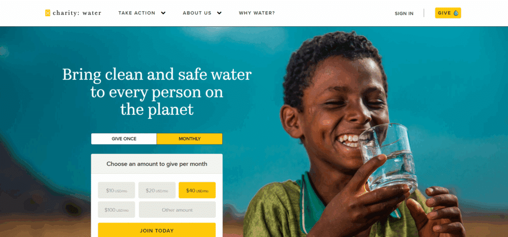 10 best nonprofit websites, charity: water