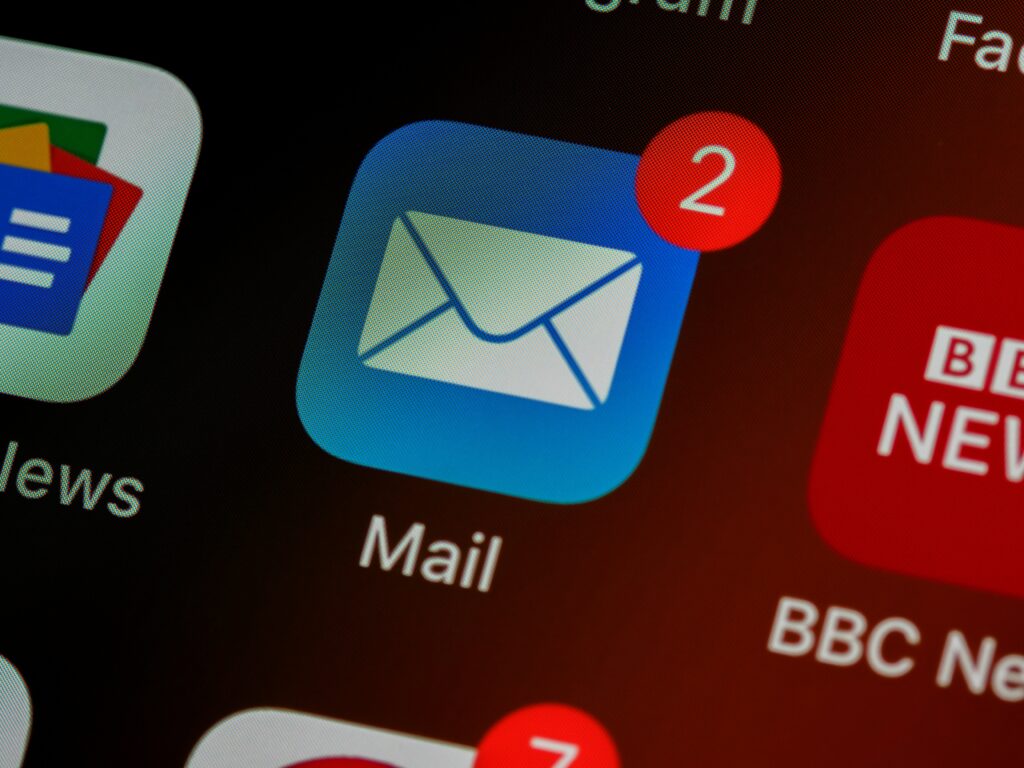 mail icon on smartphone indicating 2 emails received