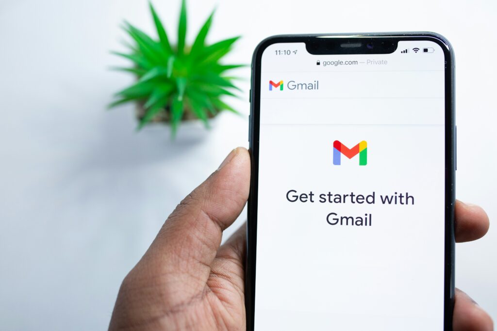 the email app open in a phone